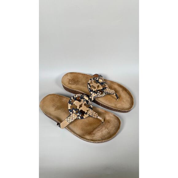 Tory Burch Miller Sandals | Snakeskin Print Thong Sandals | Iconic Logo Sandals - Picture 2 of 9